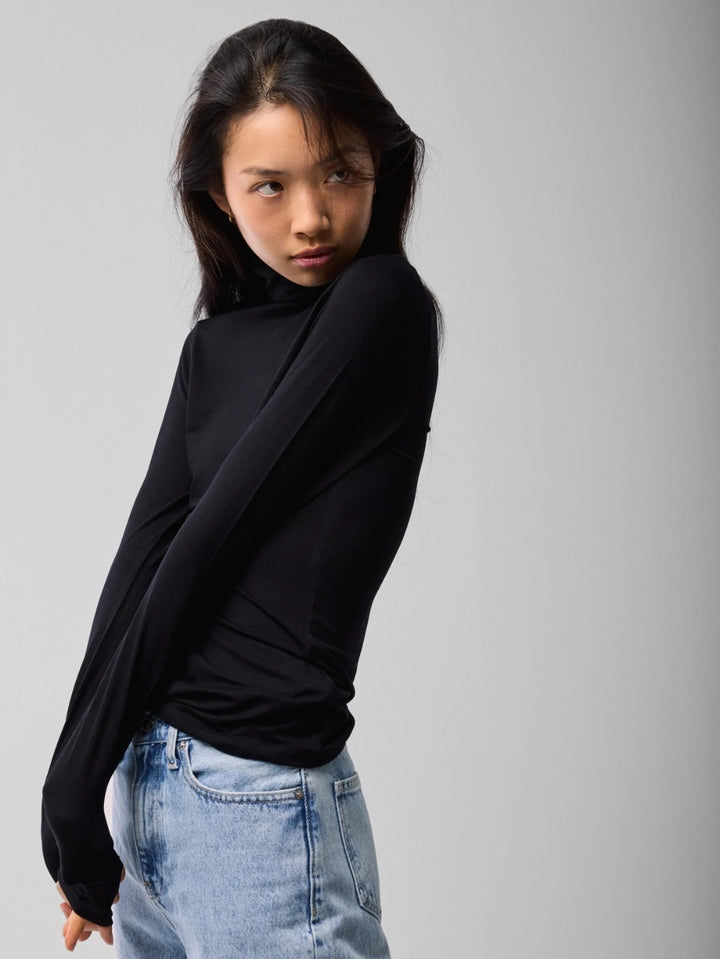 MAJESTIC FILATURES High Neck Shirt  Long Sleeve Black