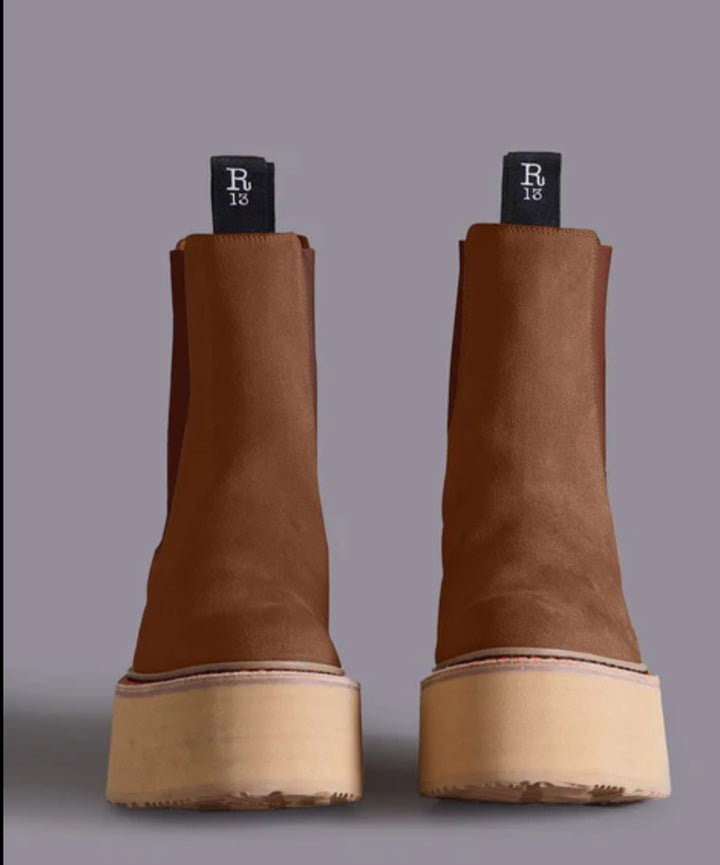 R13 DOUBLE STACK CHELSEA BOOT brown suede