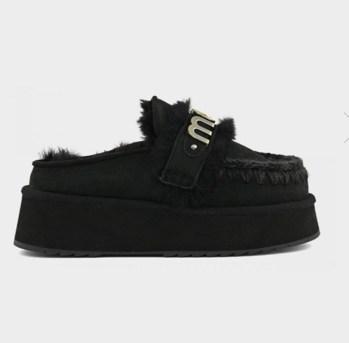 MOU Platform clog with strap logo Black