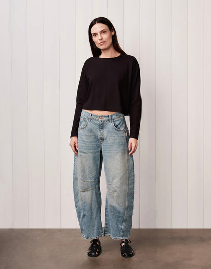 STATESIDE Cloud Jersey Long Sleeve Boxy Crew – Black