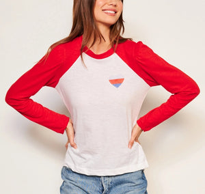 SUNDRY Heart Contrast Sleeve Tee in Flare Red