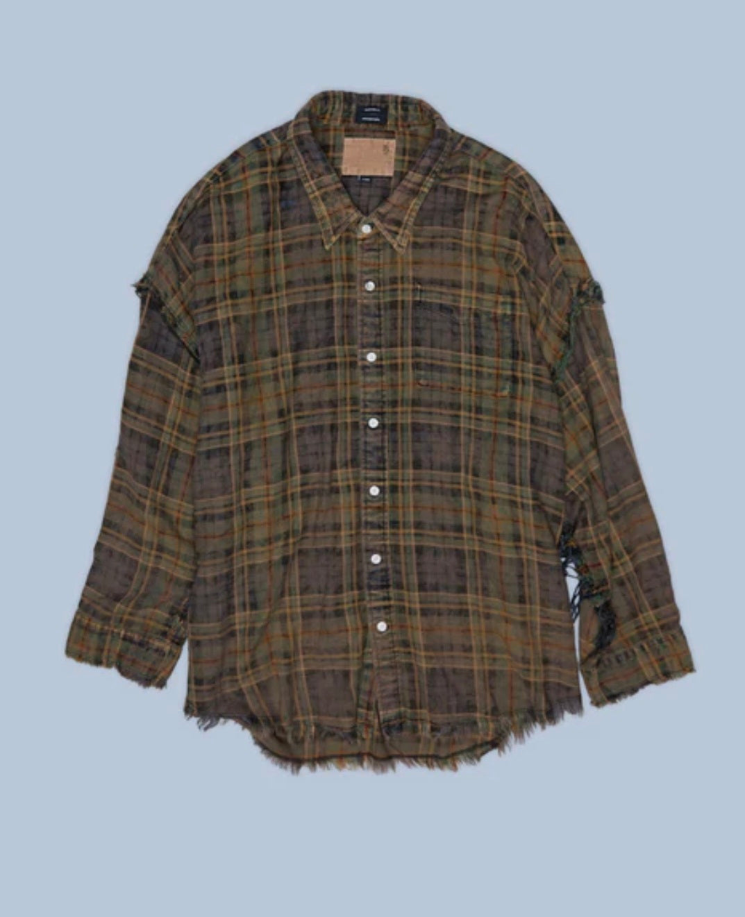 R13 SHREDDED SEAM PLAID SHIRT Brown