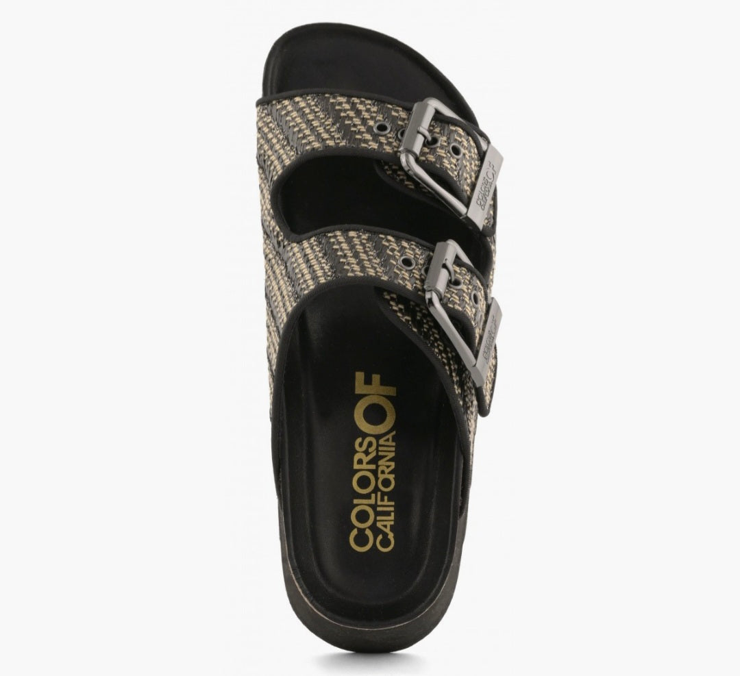 COLORS OF CALIFORNIA IRVI Black Metallic raffia platform