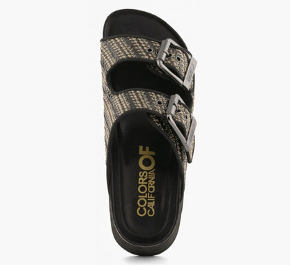 COLORS OF CALIFORNIA IRVI Black Metallic raffia platform