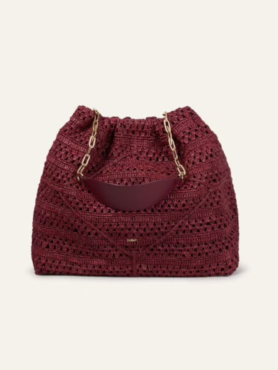 BA&SH JUNE TOTE BAG Burgundy Raffia