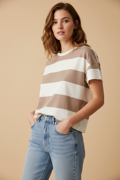 MAJESTIC FILATURES Boxy Tee Stripes White / Desert