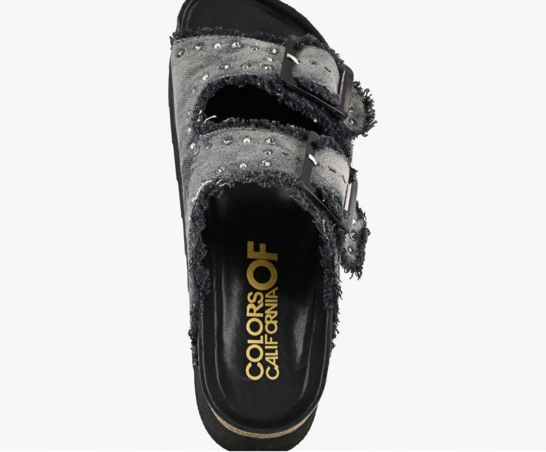 COLORS OF CALIFORNIA Denim Platform sandal with rhinestones black