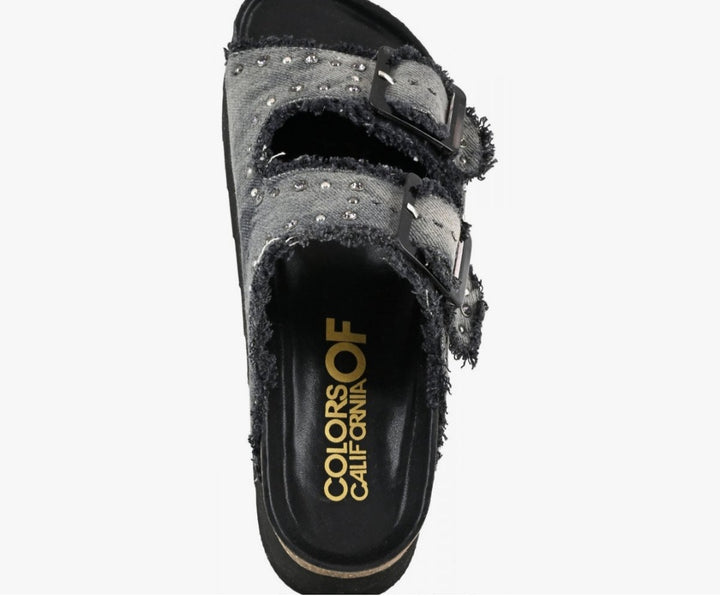 COLORS OF CALIFORNIA Denim Platform sandal with rhinestones black