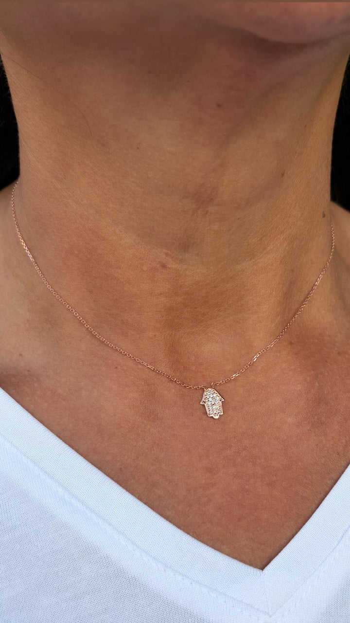 14K ROSE GOLD AND HAMSA NECKLACE