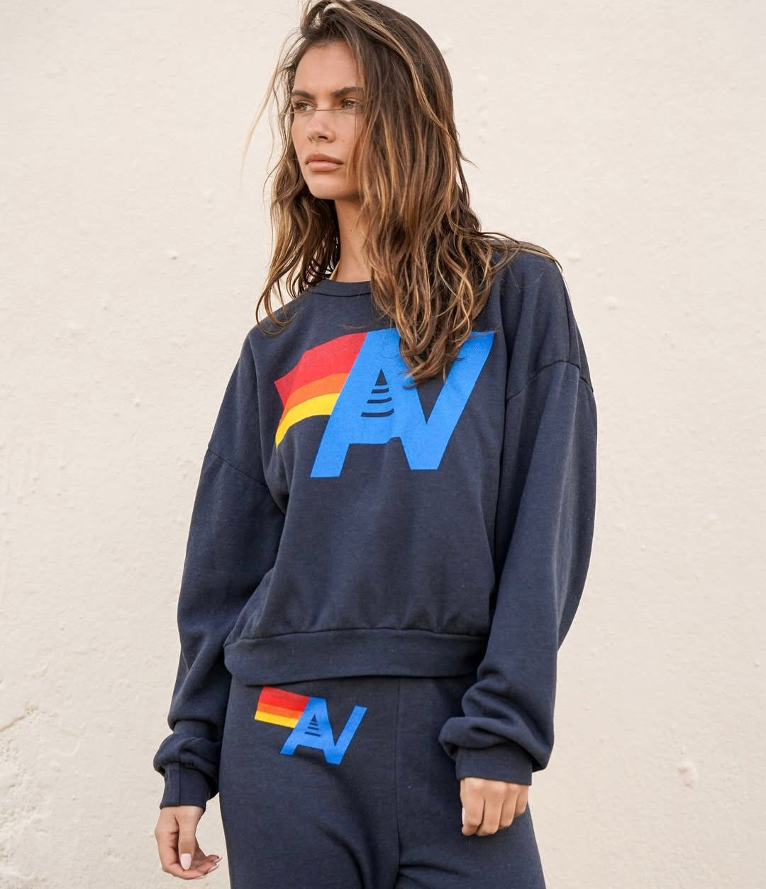 AVIATOR NATION LOGO  RELAXED CREW SWEARSHIRT - CHARCOAL