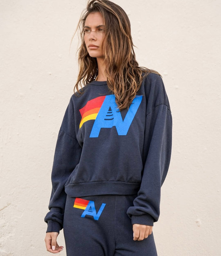 AVIATOR NATION LOGO  RELAXED CREW SWEARSHIRT - CHARCOAL