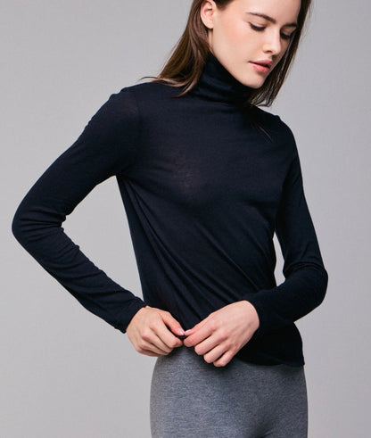 MAJESTIC FILATURES High Neck Long Sleeve Top Black