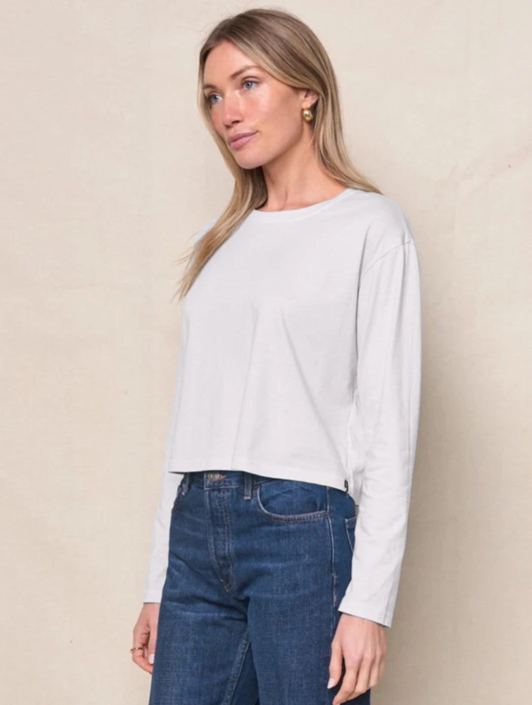 STATESIDE Cloud Jersey Long Sleeve Boxy Crew in White