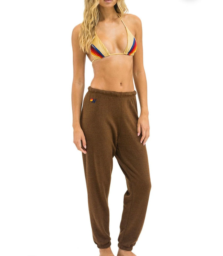 AVIATOR NATION 5 STRIPE SWEATPANTS -  CHOCOLATE / WHITE NEON