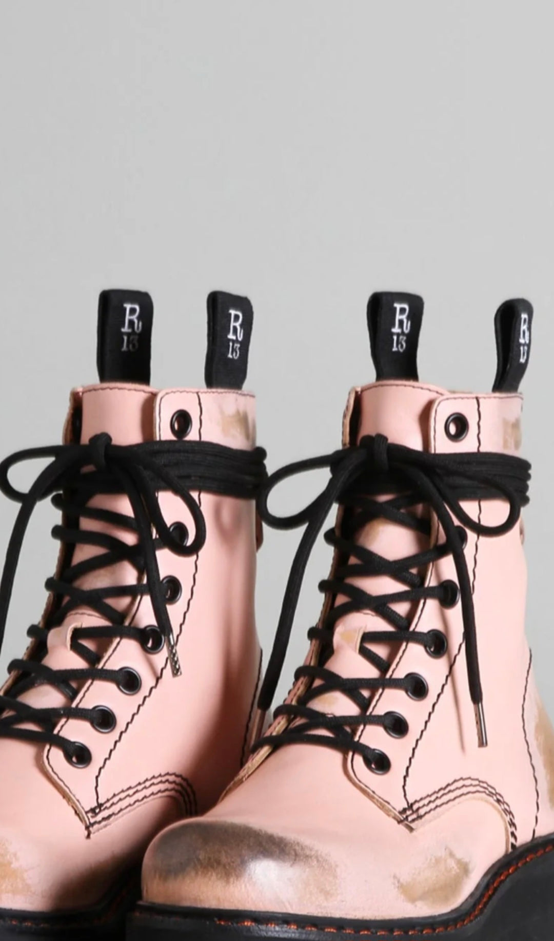 R13 DOUBLE STACK BOOT Pink Leather