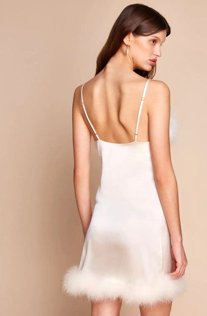 Gilda & Pearl Coco Ivory Silk and Feather Slip Dress