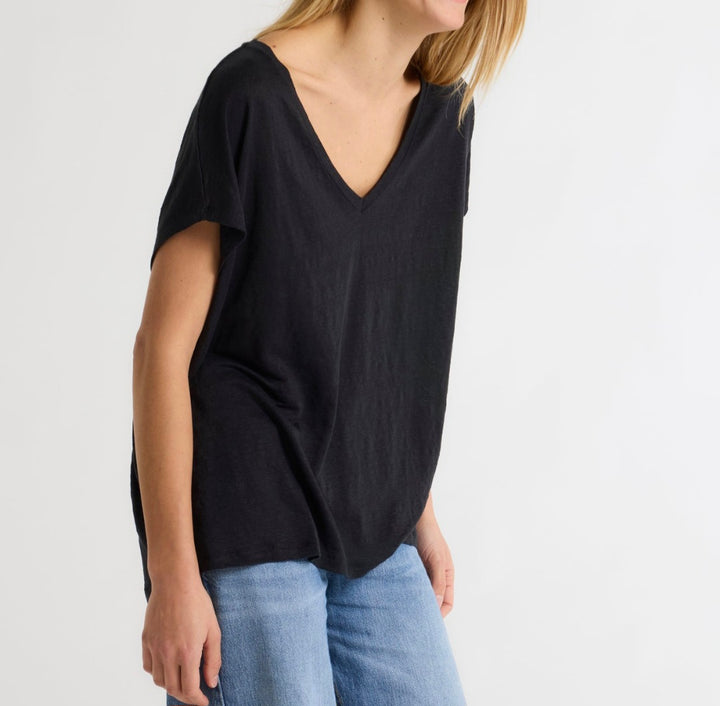 MAJESTIC FILATURES Oversized V Neck Tee Black