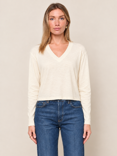 STATESIDE Cloud Jersey Long Sleeve Boxy V Neck – Cream