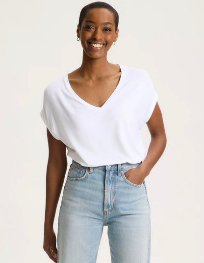 MAJESTIC FILATURES Oversized V Neck Tee White