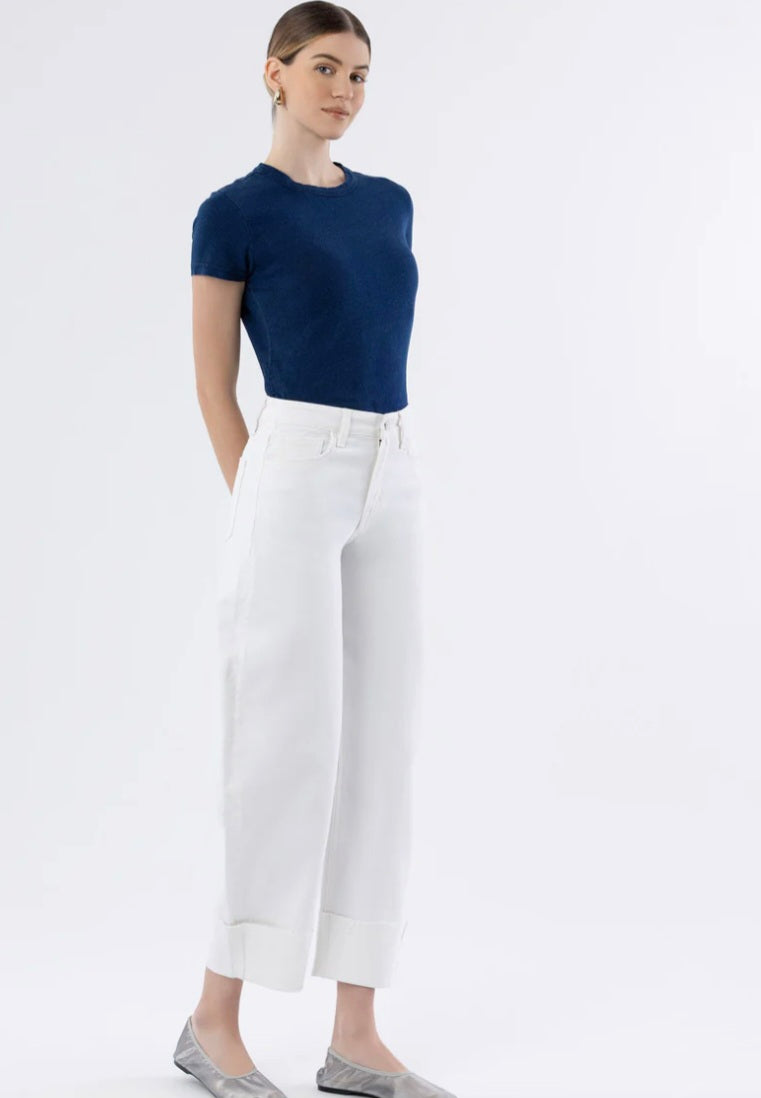 FLYING MONKEY Optic White - High Rise Cuffed Crop Barrel Jeans
