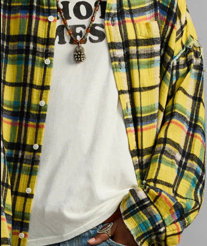 R13 SHREDDED SEAM PLAID SHIRT