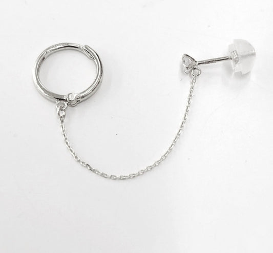 14K White Gold Helix Hoop & 3mm Zircon – 11mm