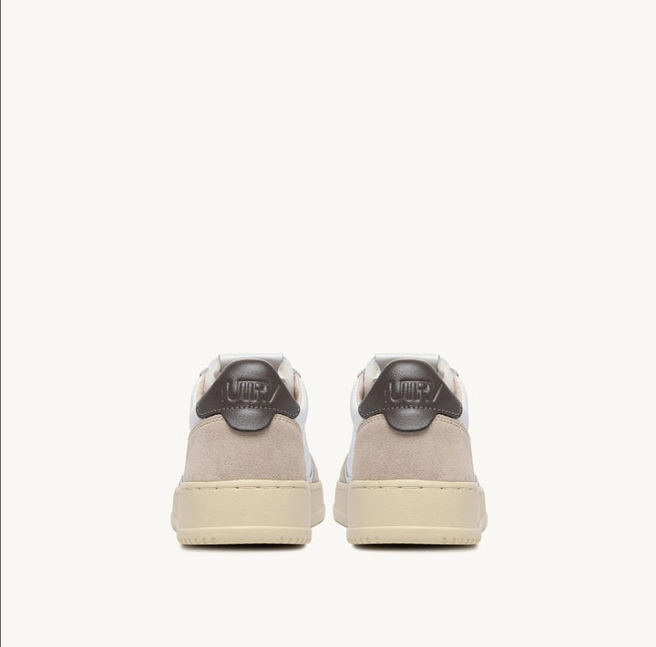 AUTRY MEDALIST LOW SNEAKERS IN WHITE AND MOREL SUEDE AND LEATHER