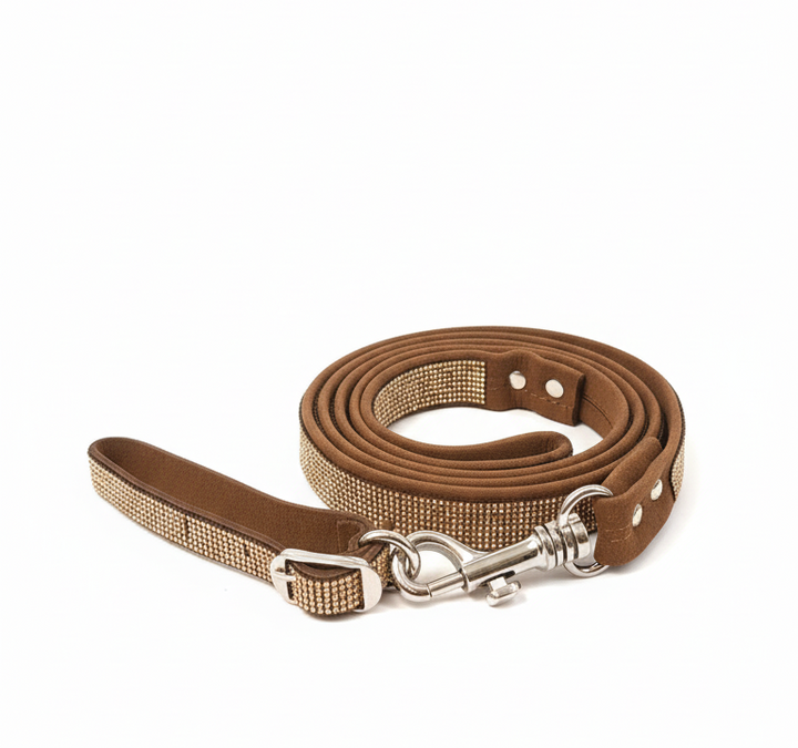 SMALL DOG RHINESTONE LEASH Gold/ Brown