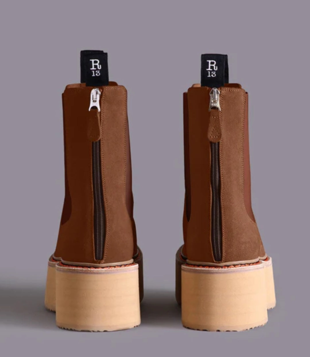 R13 DOUBLE STACK CHELSEA BOOT brown suede