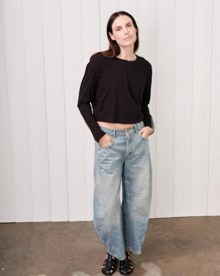 STATESIDE Cloud Jersey Long Sleeve Boxy Crew in Black