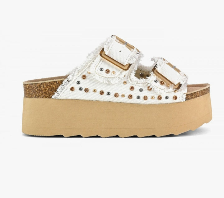 COLORS OF CALIFORNIA Denim Platform sandal with rhinestones ice