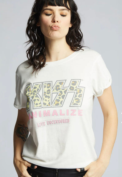 RECYCLED KARMA KISS Animalize Uncensored Tour White Vintage Tee