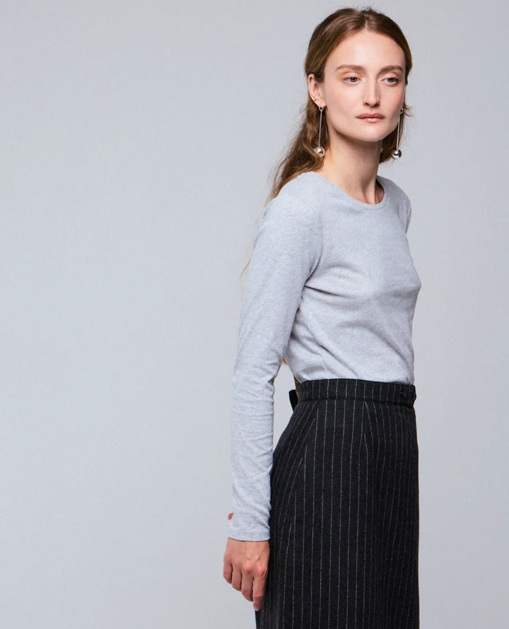 MAJESTIC FILATURES Long-Sleeve Cotton and Cashmere Crew Neck T-Shirt Grey