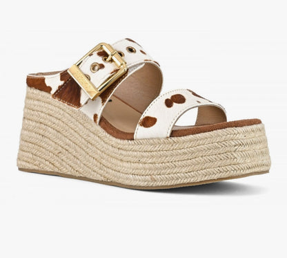 COLORS OF CALIFORNIA Jute wedge sandal in pony hair cow print