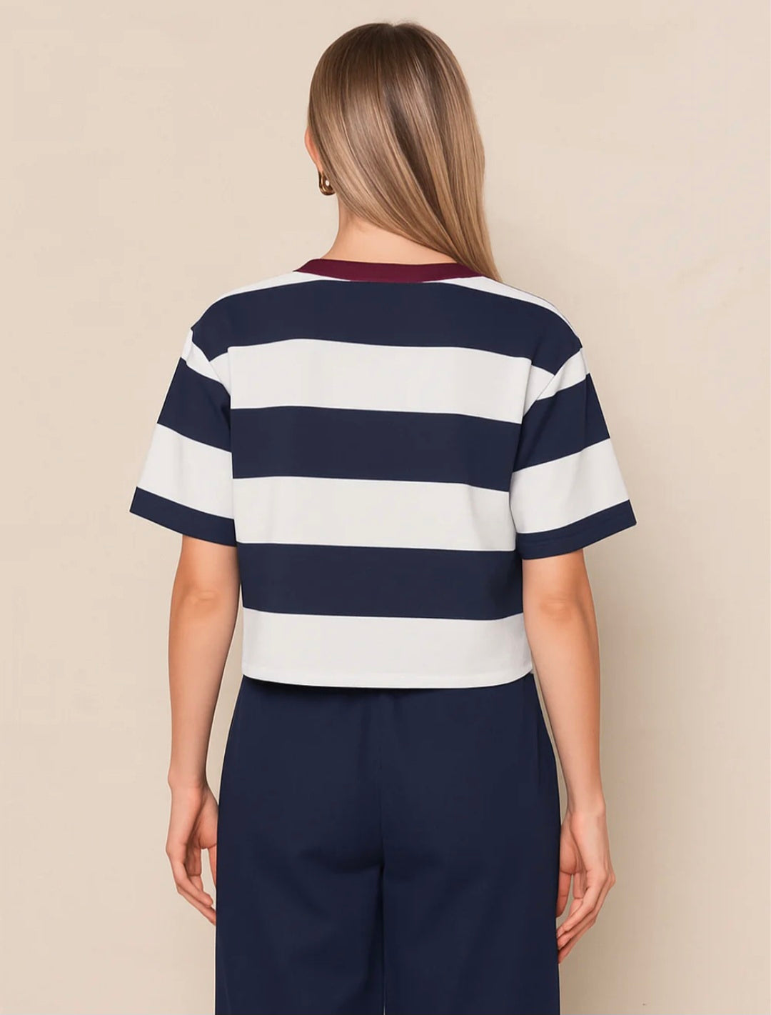 STATESIDE Wide Stripe Pique Short Sleeve Boxy Crew