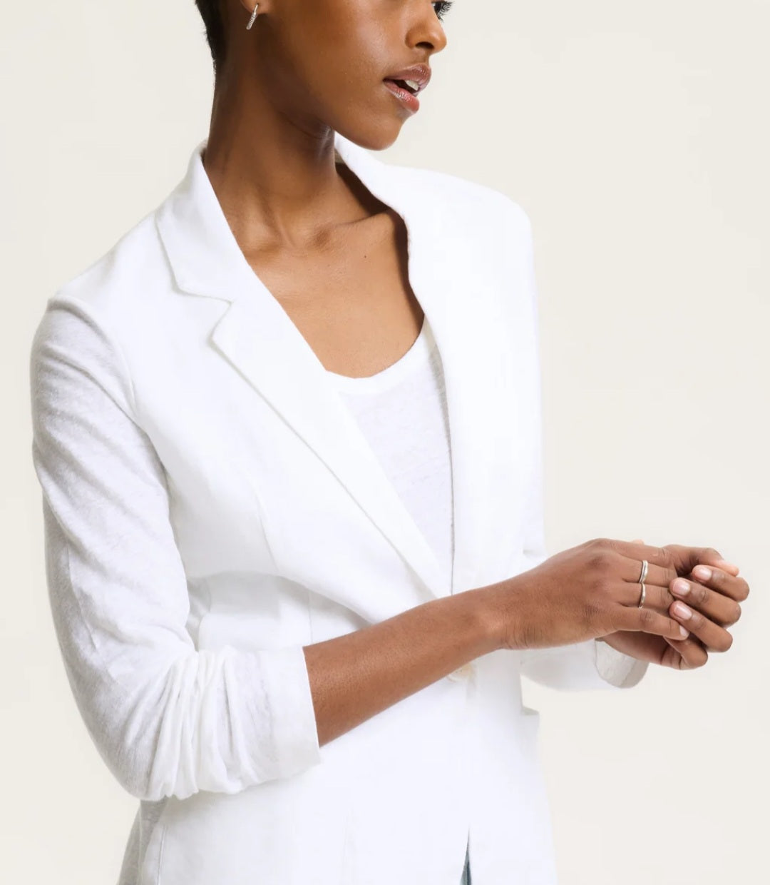 MAJESTIC FILATURES Long Sleeve Linen and Elastane Jacket Cream