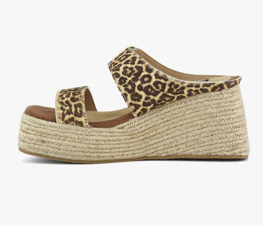 COLORS OF CALIFORNIA Jute wedge sandal in pony hair leopard