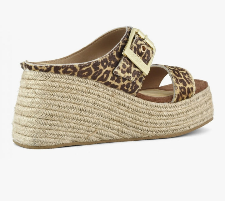 COLORS OF CALIFORNIA Jute wedge sandal in pony hair leopard