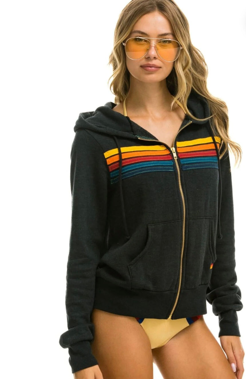 AVIATOR NATION 5 STRIPE ZIP HOODIE -  CHOROCAL