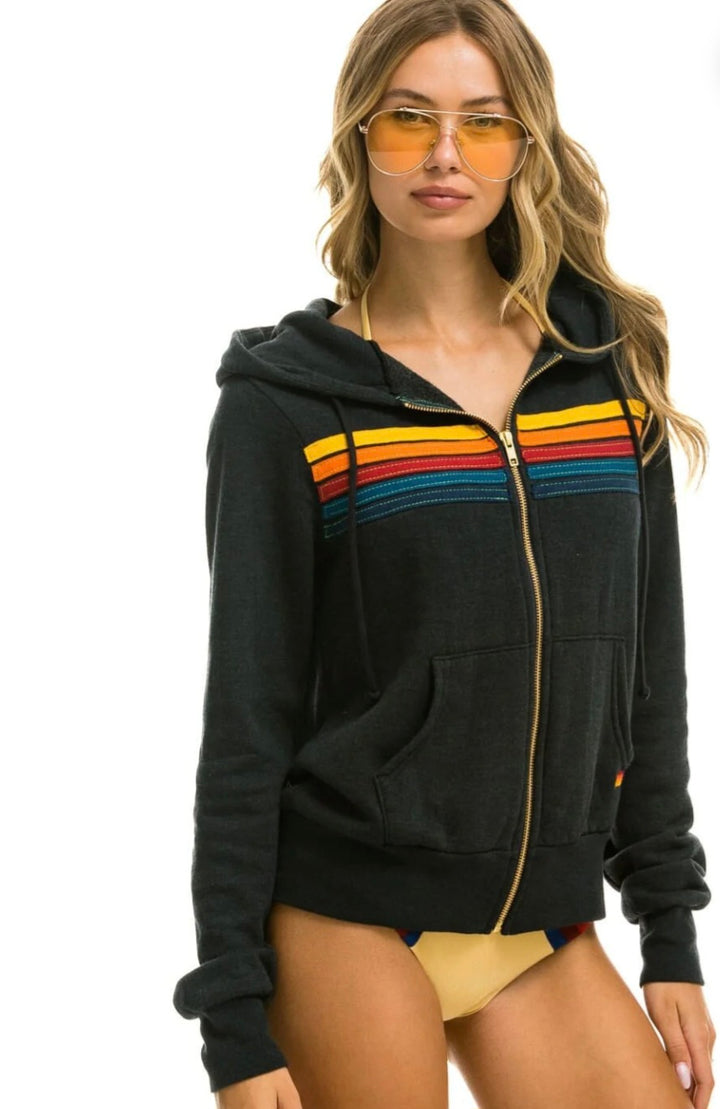 AVIATOR NATION 5 STRIPE ZIP HOODIE -  CHOROCAL