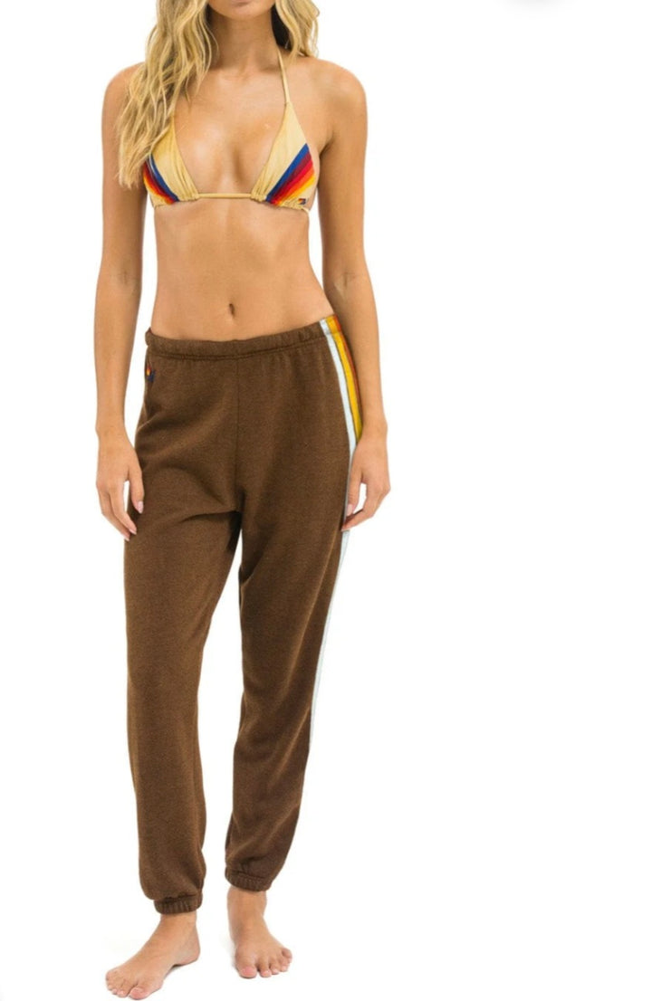 AVIATOR NATION 5 STRIPE SWEATPANTS -  CHOCOLATE / WHITE NEON