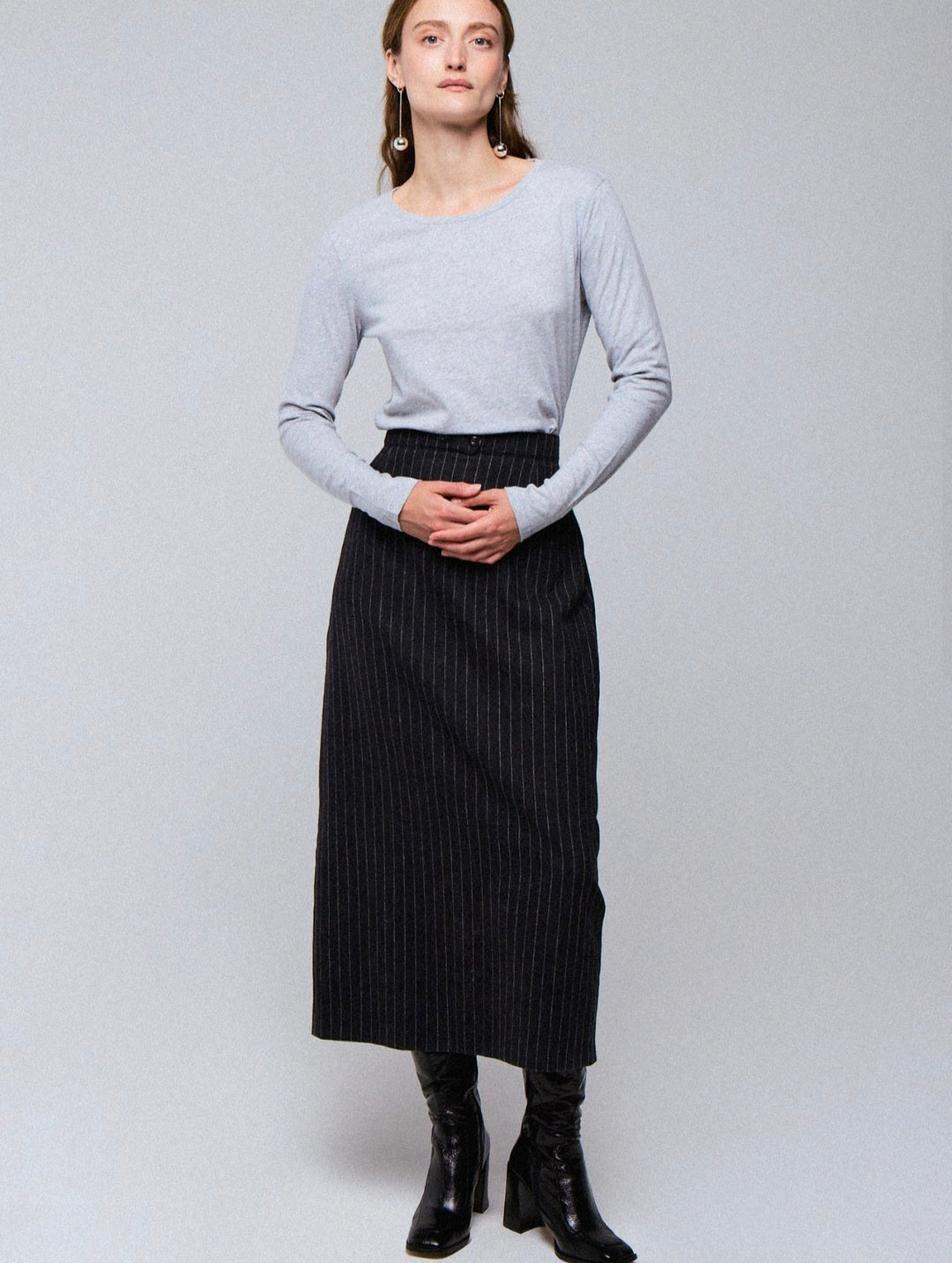 MAJESTIC FILATURES Long-Sleeve Cotton and Cashmere Crew Neck T-Shirt Grey