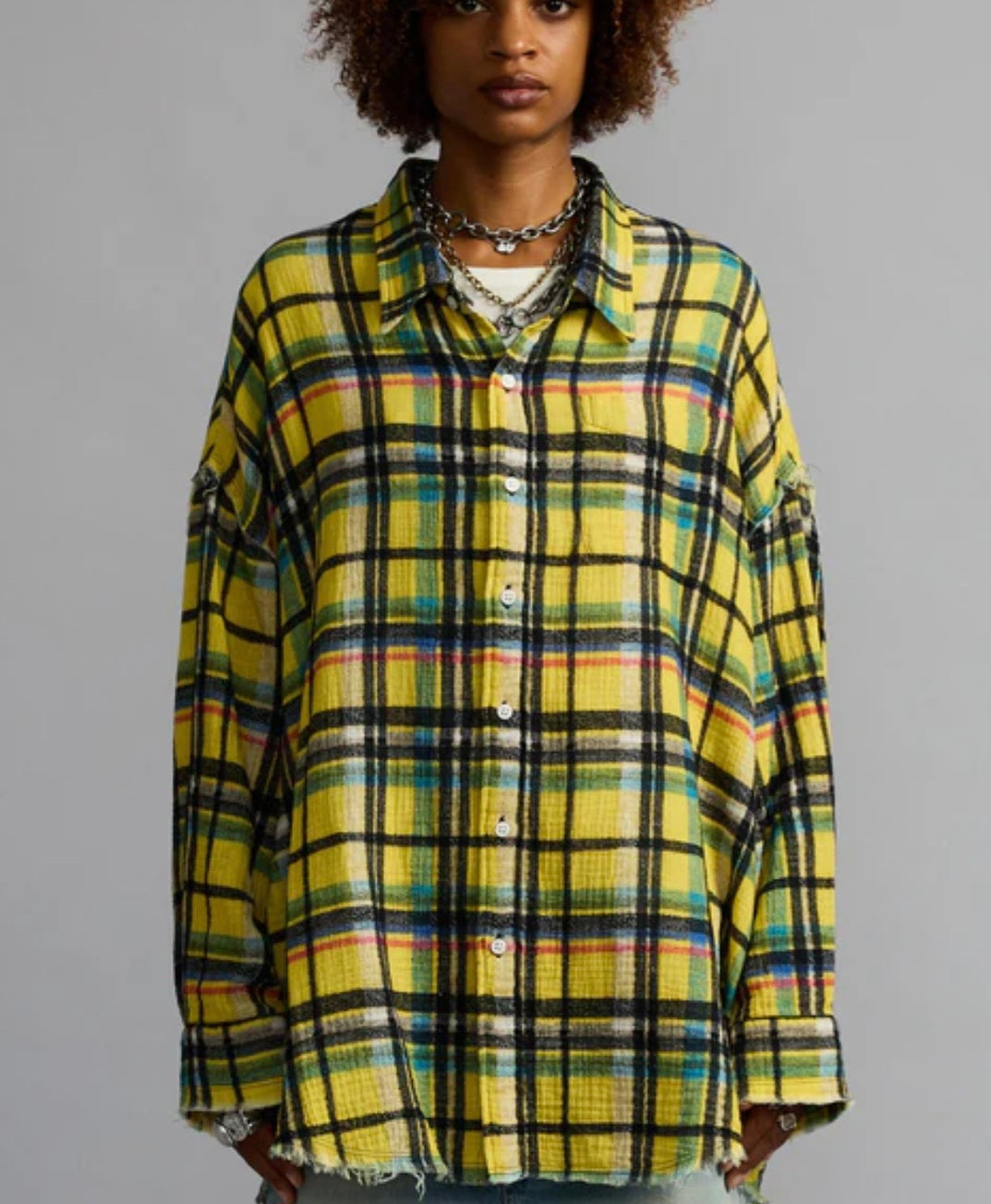 R13 SHREDDED SEAM PLAID SHIRT