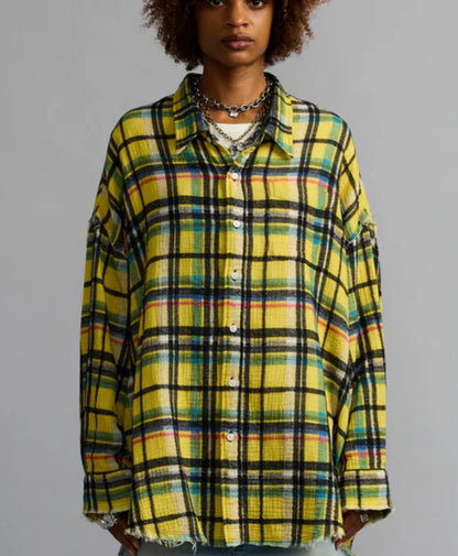 R13 SHREDDED SEAM PLAID SHIRT