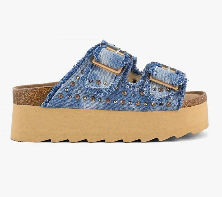 COLORS OF CALIFORNIA Denim Platform sandal with rhinestones denim