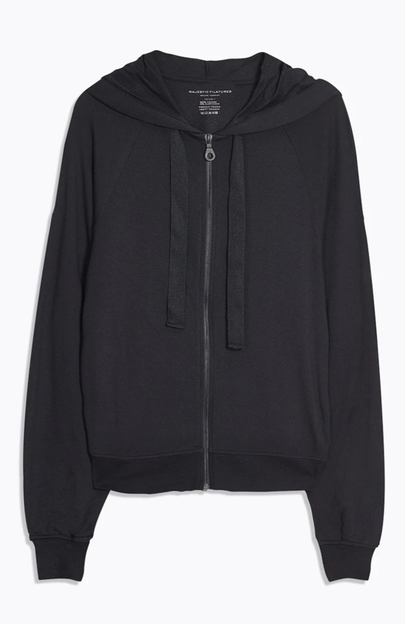 MAJESTIC FILATURES Black hooded sweatshirt with long Raglan sleeves in Viscose / Elastane