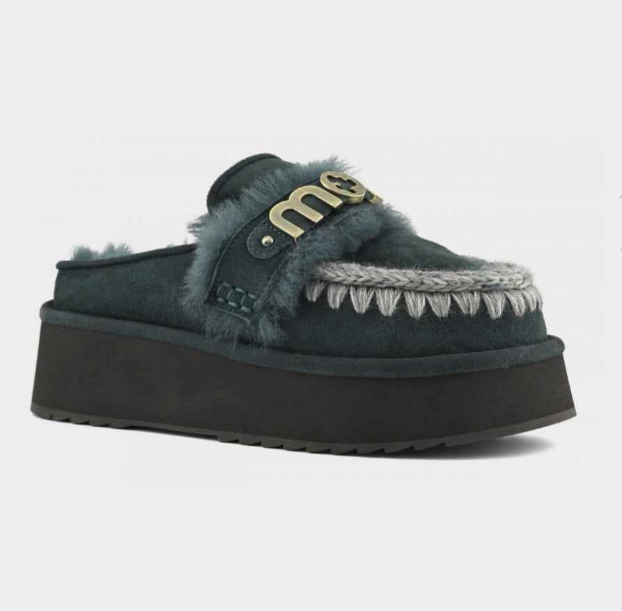 MOU Platform clog with strap logo Pine