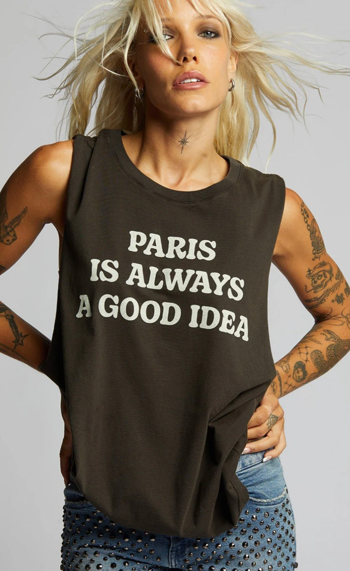 RECYCLED KARMA Paris Is Always a Good Idea Muscle Tank Top