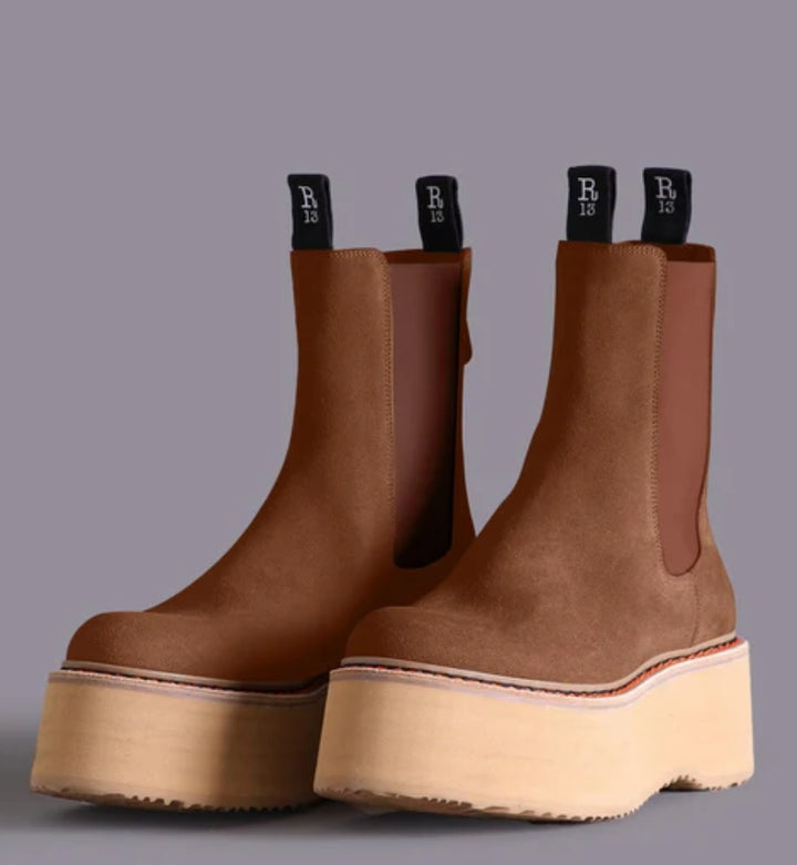 R13 DOUBLE STACK CHELSEA BOOT brown suede