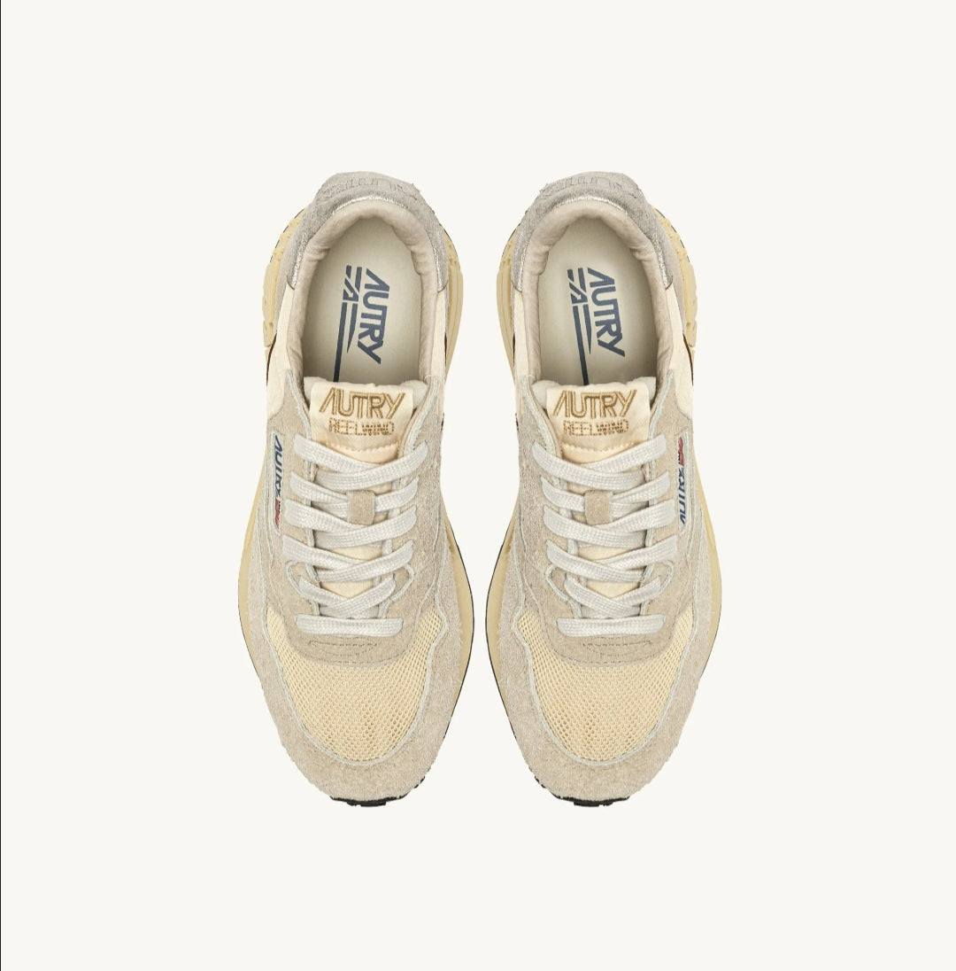 AUTRY REELWIND SNEAKERS IN NYLON SUEDE AND LEATHER  ECRU AND PLATINUM